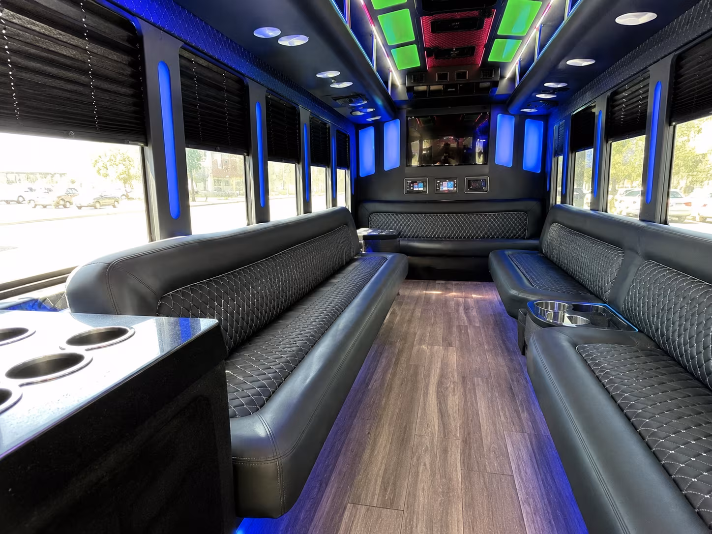 quincy 15 passenger party bus inside