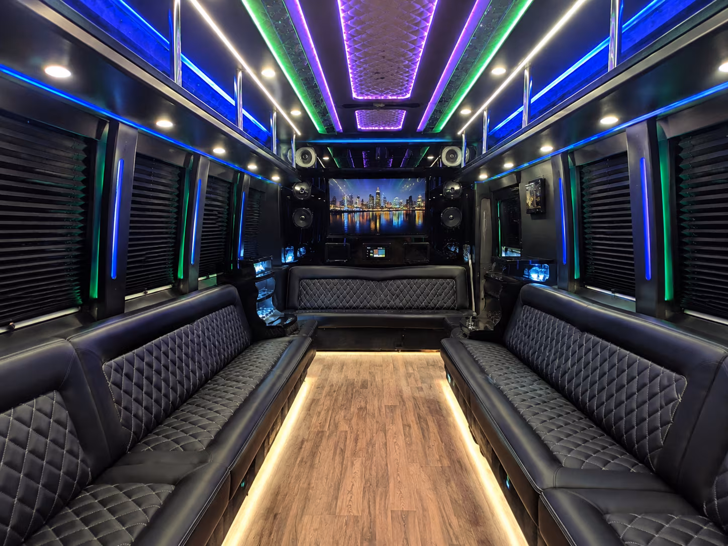 quincy 25 passenger party bus interior