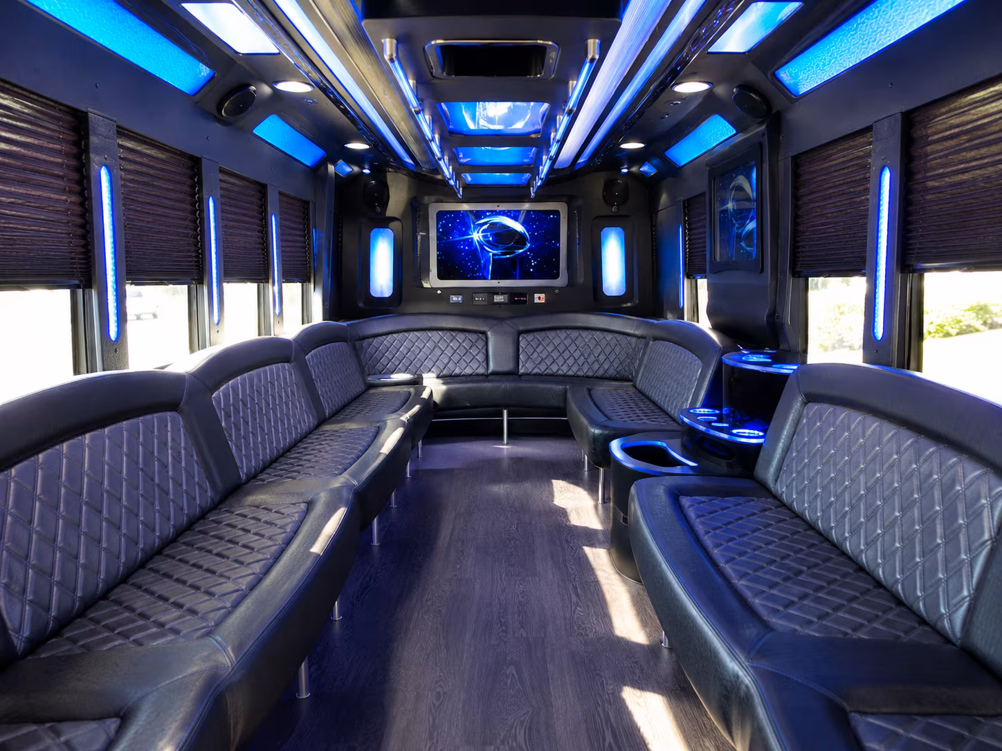 quincy 28 passenger party bus inside