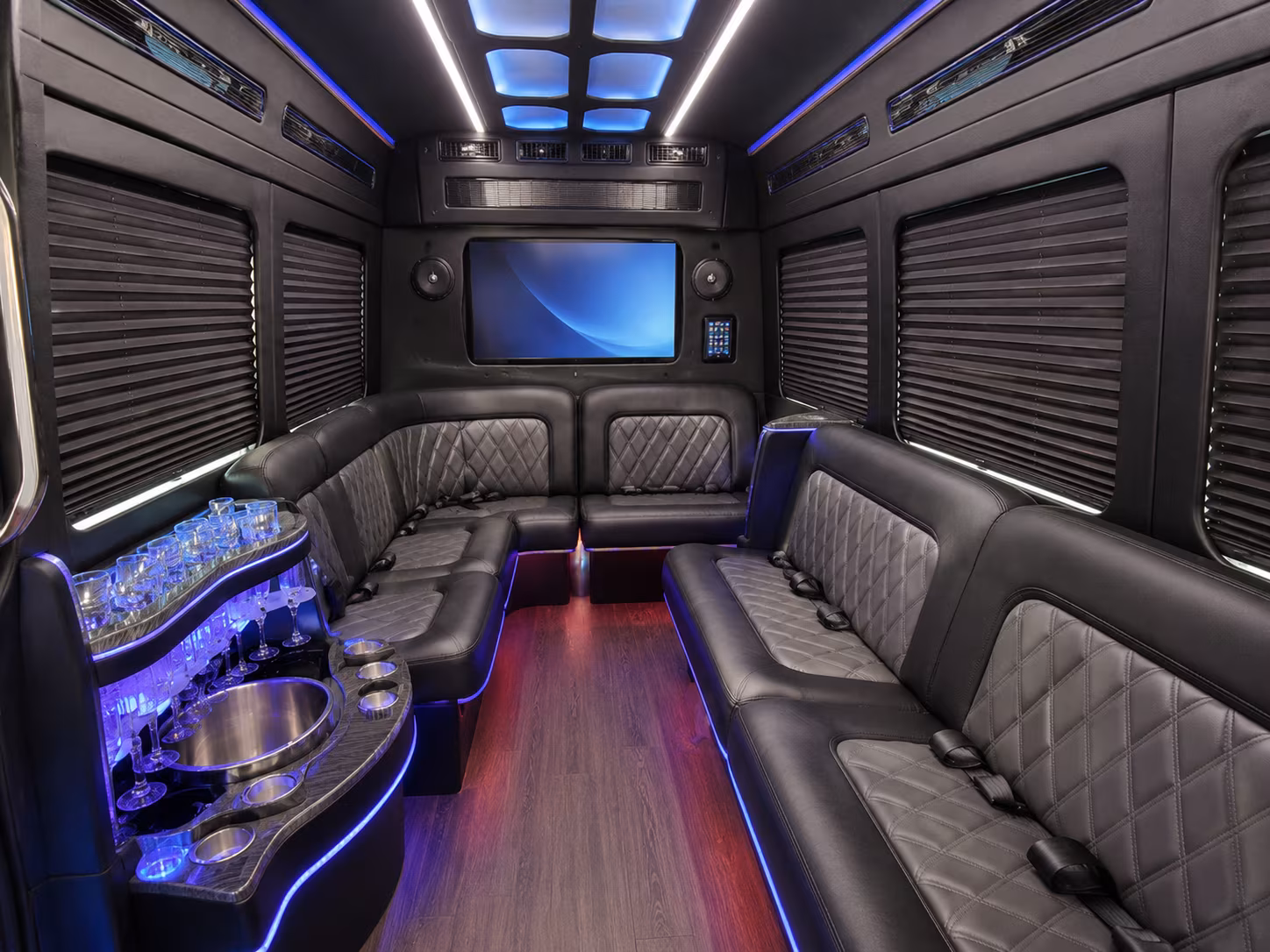 quincy 30 passenger party bus inside