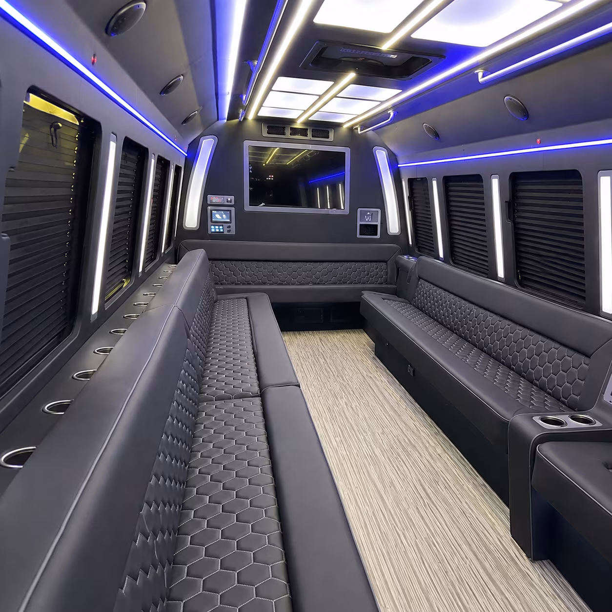 quincy 40 passenger party bus inside