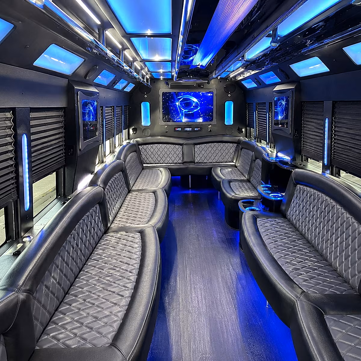 quincy 50 passenger party bus interior